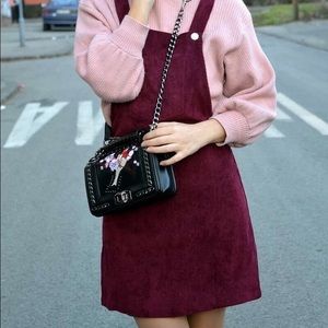 Shein Corduroy Overall Dress Burgundy Small